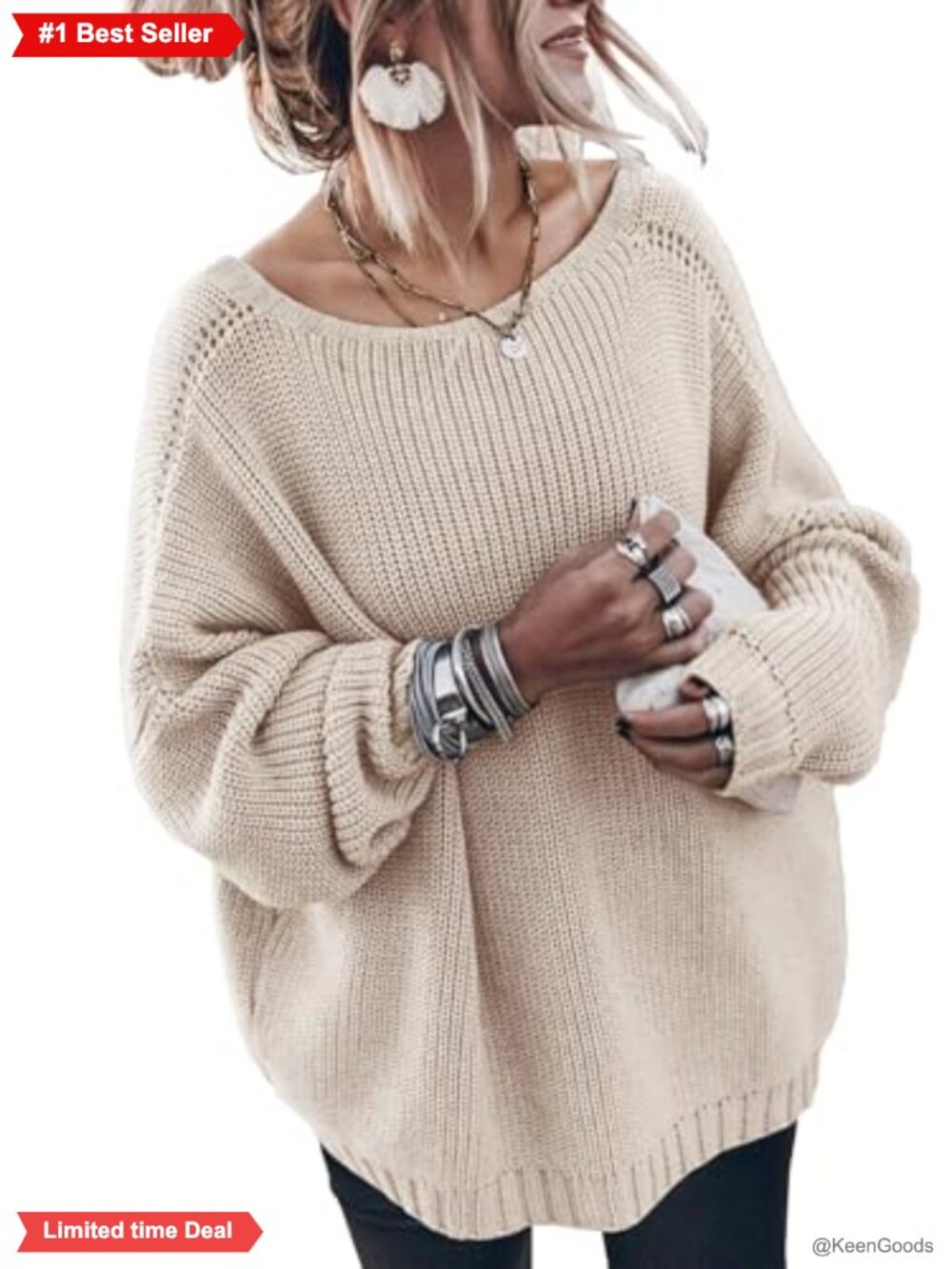 Womens Oversized Cotton Sweater Long Sleeve Loose Knit Pullover